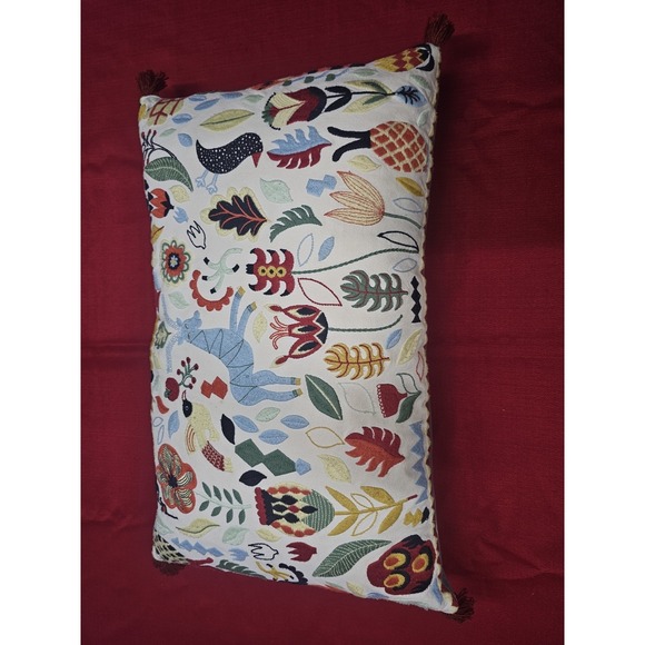 The Unbranded Brand Other - Down Filled Colorful Embroidered Tassel Rectangular Lumbar Throw Pillow 15"x26"